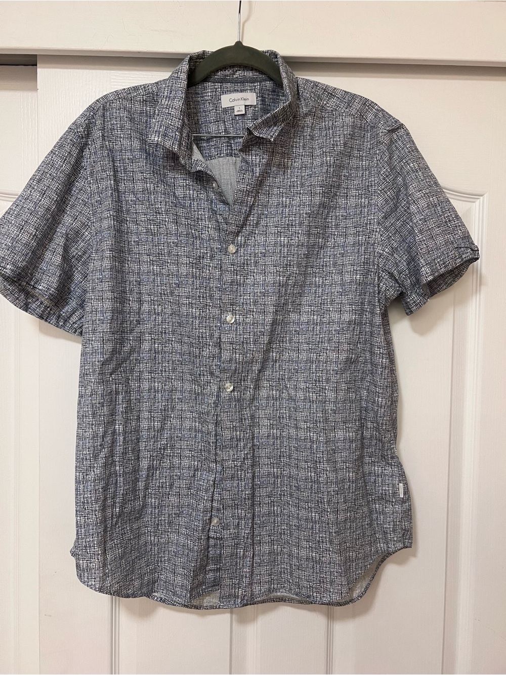 Calvin Klein Short Sleeve Button-Down in Heathered Blue-Gray